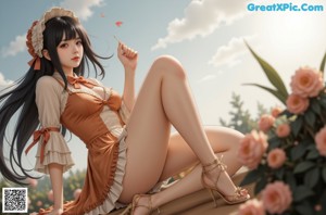 A woman in a maid outfit posing for a picture.