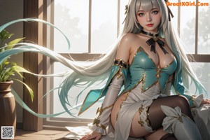 A girl in a white dress holding a sword in her hand.