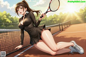 A woman in a bikini holding a tennis racket.