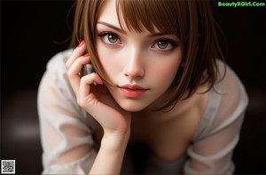 Anime girl in lingerie posing in front of a window.