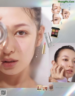 A magazine page with a picture of a woman's face.