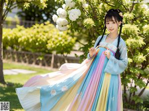 A woman in a pink kimono posing for the camera.